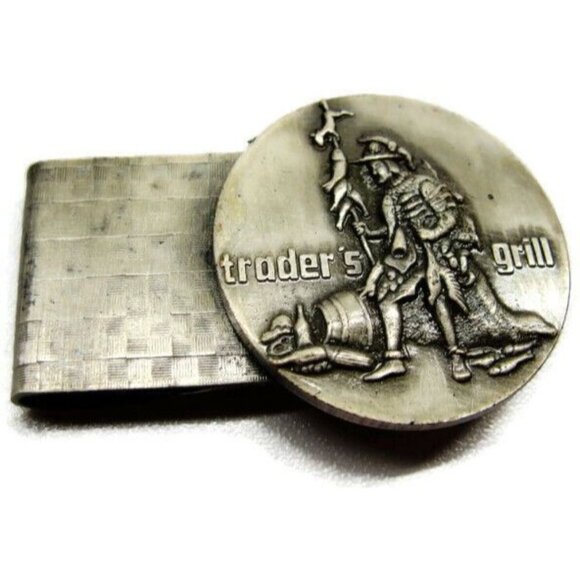 Trader's Grill Money Clip Credit Card Cash ID Holder Silver Tone Advertisement - Picture 4 of 7
